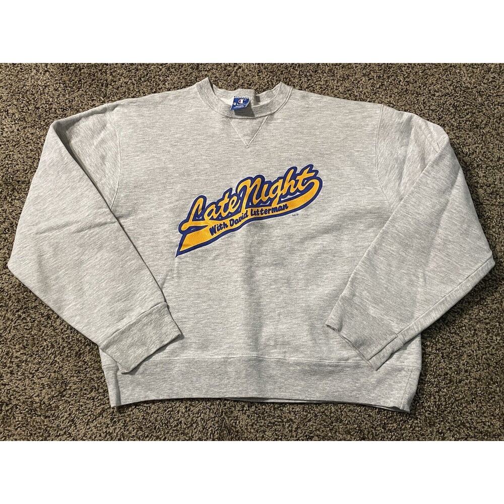 Vtg Late Night with David Letterman Gray sweatshirt Champion Size XL See Measure